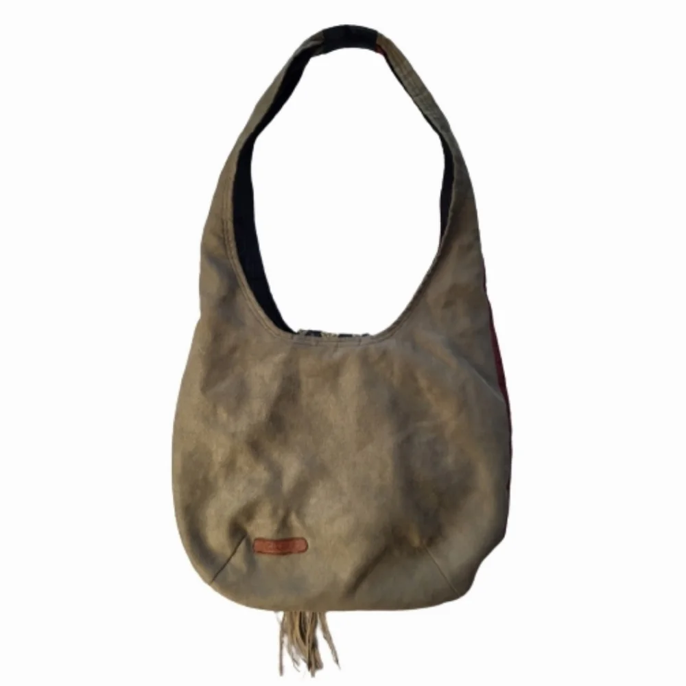Suede Poluschka Hobo Shoulder Bag with Fringed Closure Flap
